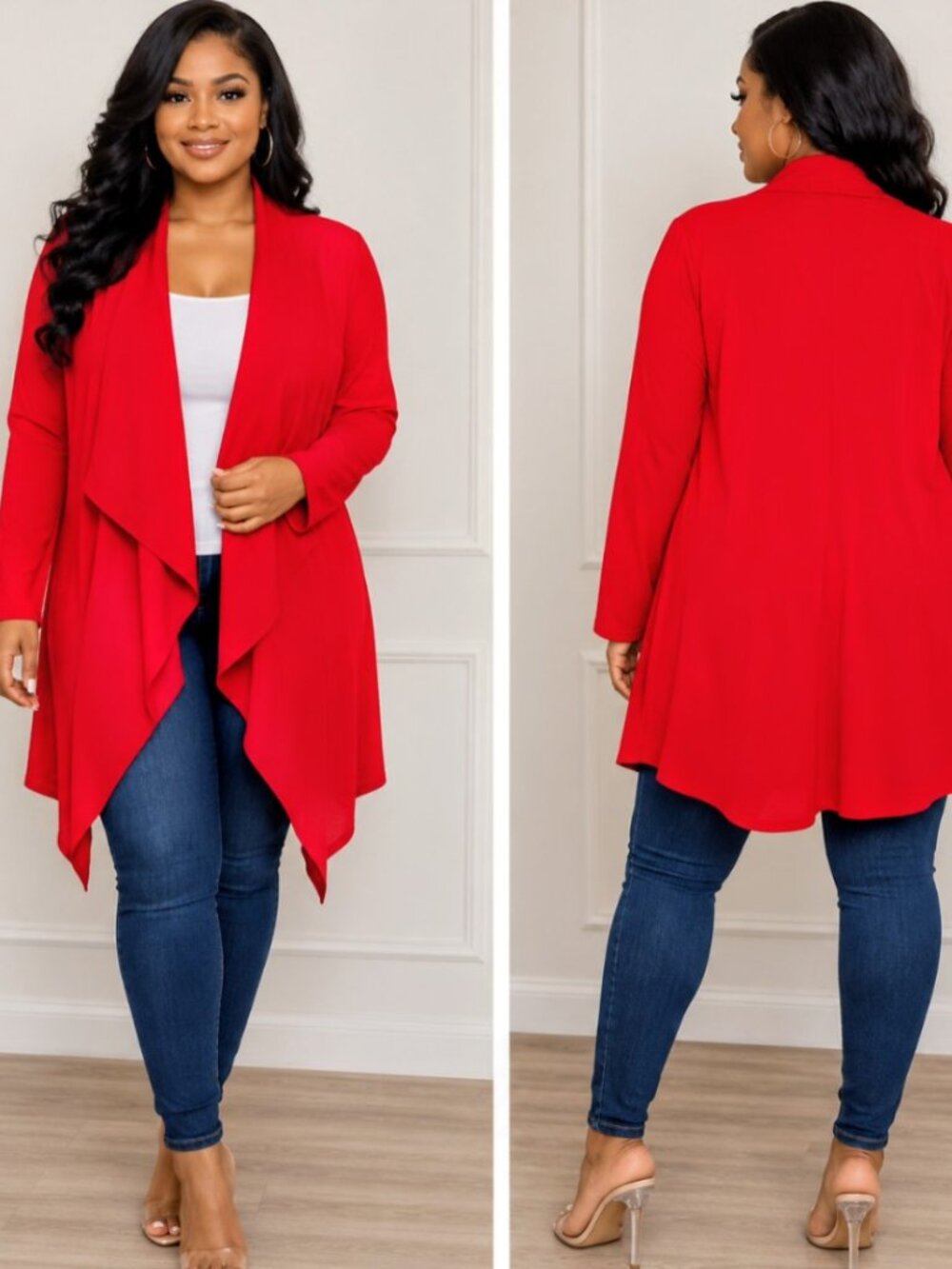 Natori Sophisticated Women's Red Long Sleeve Draped Open- Front Cardigan size XL